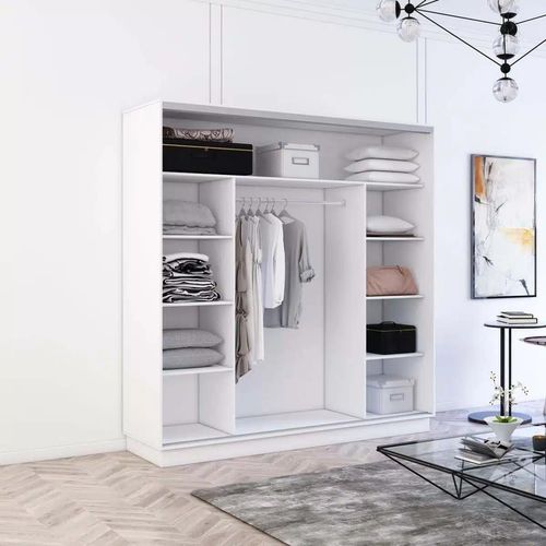 купить Шкаф Mobildor-Lux Fox uși glisante din PAL cu elemente din oglindă (210x60x220H cm) Alb в Кишинёве 