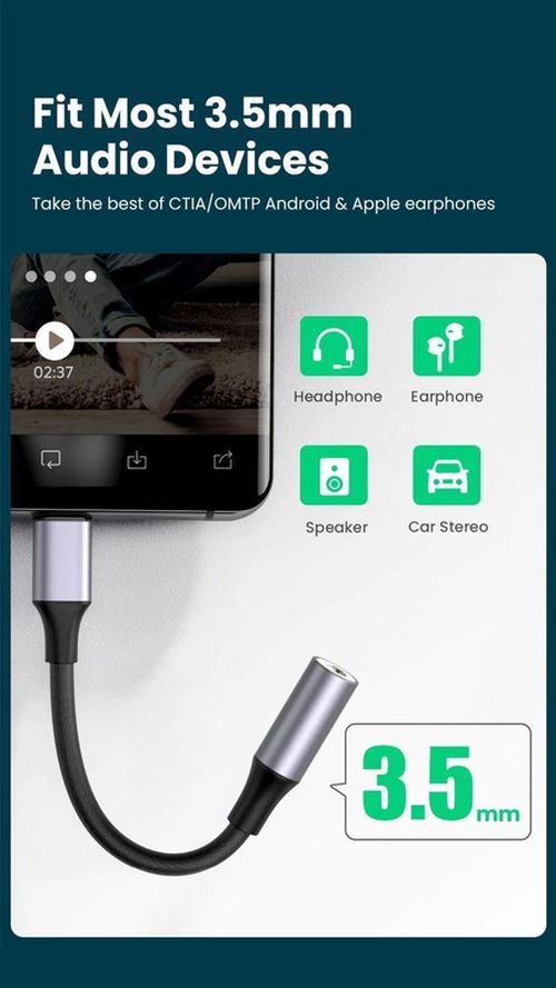 cumpără Adaptor IT Ugreen 80154 AV161, Type-C to 3.5mm 0.1M, Grey în Chișinău 