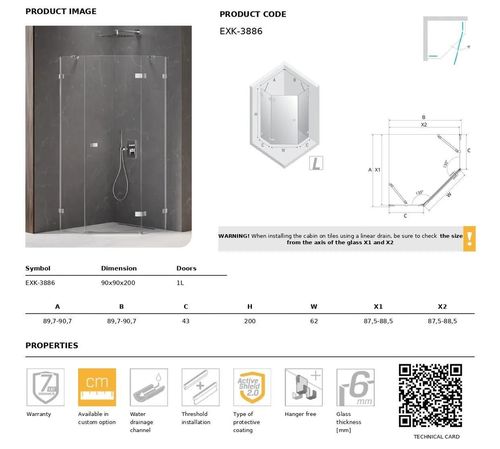 cumpără Cabină de duș New Trendy Avexa pentagonal L 90x90x200 Hinged EXK-3886 în Chișinău 