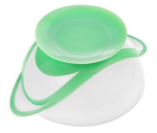купить Посуда для кормления Akuku A0504 White/Green миска с ложкой и крышкой в Кишинёве 