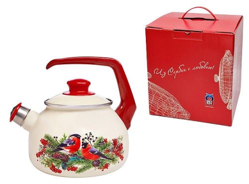 купить Чайник Metalac 57030 Ceainic emailat Snegiri D20cm, 2.5L, maner bachelit, cu fluier в Кишинёве 