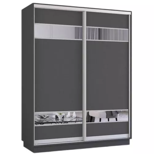 cumpără Dulap Mobildor-Lux Fox uși glisante din PAL cu elemente din oglindă (210x60x220H cm) Anthracite în Chișinău 