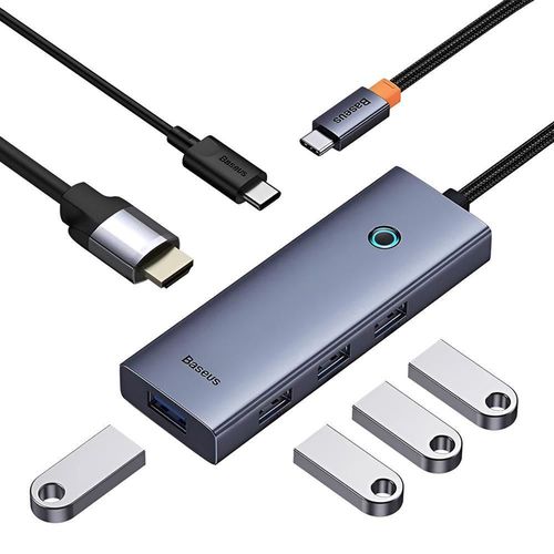 купить Переходник для IT Baseus B00052807813-01 6in1 Type-C to HDMI4K@60Hz*1+USB-A 3.0*4+PD*1, UltraJoy Series, Space Gray в Кишинёве 