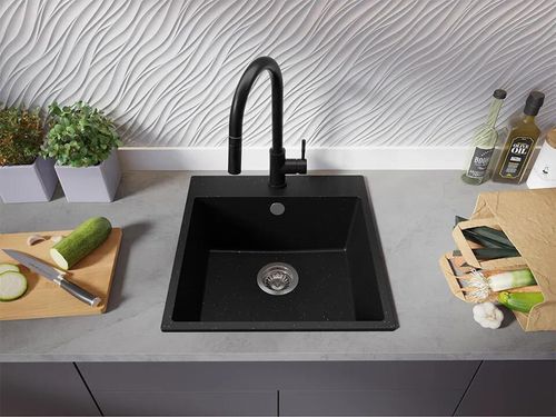 cumpără Chiuvetă bucătărie Primagran Riga 50 Black metallic + accesorii 500x480 MY5KM în Chișinău 