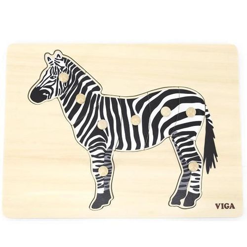 купить Головоломка Viga 44603 Puzzle din lemn Montessori cu buton Zebra в Кишинёве 