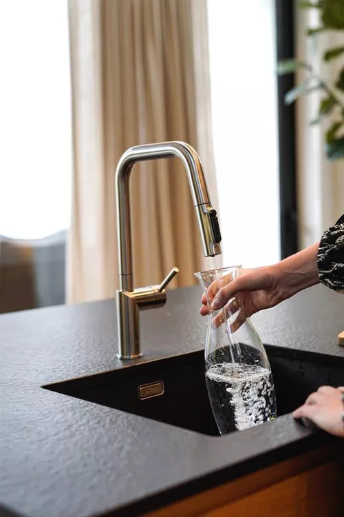 купить Смеситель кухонный kfa armatura Duero Pure Style с фильтром Profine blue small вытяжной Inox в Кишинёве 