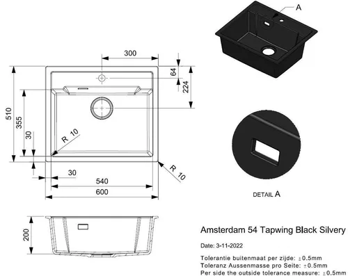 купить Мойка кухонная Reginox R31049 Amsterdam 54 Tapwing Black Silvery в Кишинёве 