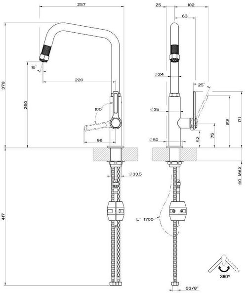 cumpără Bateria bucătărie Gessi 60053-599 Officine Fino: Brushed Nickel / Matte Black în Chișinău 