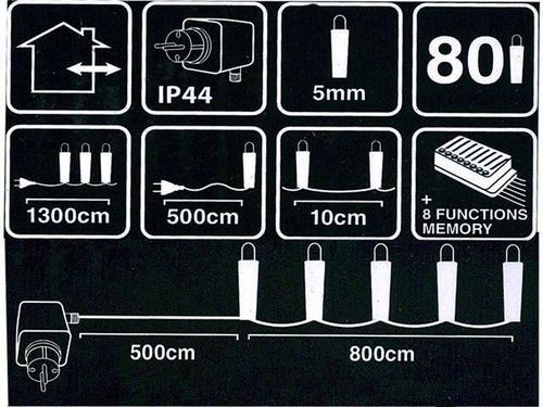cumpără Ghirlandă Promstore 27415 Огни новогодние Нить 80LED белый, 8m, 8реж, in/out în Chișinău 