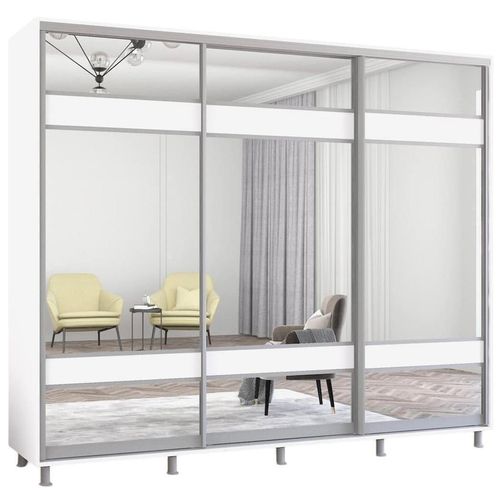 купить Шкаф Mobildor-Lux Aron uși glisante din PAL cu oglindă zebra (260x60x220H cm) Alb Brilliant в Кишинёве 