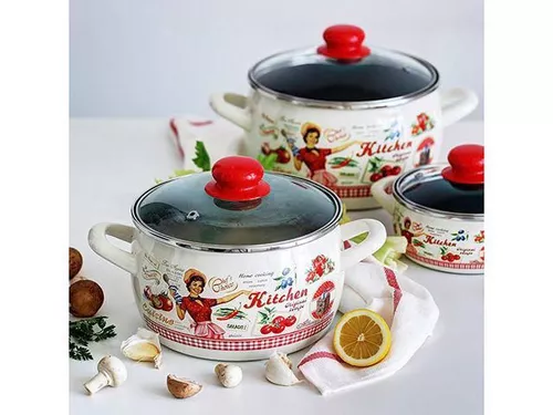 купить Кастрюля Metalac 51704 эмалированная Kitchen 24cm, 7.5l, крышка стекло в Кишинёве 