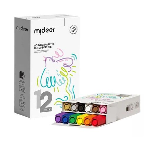 купить Набор для творчества Mideer MD1259 Set de markere acrilice cu peniță ultra moale, 12 culori в Кишинёве 