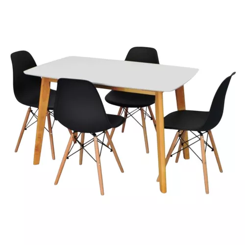 купить Комплект стол и стулья Evelin di Costacurta стол Cooper White Bella beech + 4 стула LC-021 Black в Кишинёве 