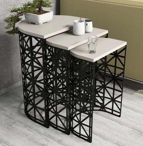 cumpără Măsuţă cafea Trendy Stil Metal Ferforje, Crem, masa de cuibarit (3 bucati) în Chișinău 