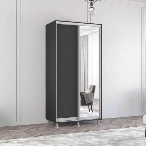 cumpără Dulap Mobildor-Lux Aron-P 1.0m-1.8m uși glisante din oglindă și PAL (180x60x240H cm) Anthracite în Chișinău 