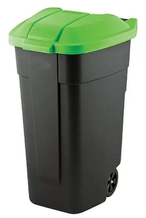 купить Урна для мусора Keter 56136 Cos pentru deseuri cu maner si roti O/W 110l, 88x52x58cm, negru/verde в Кишинёве 