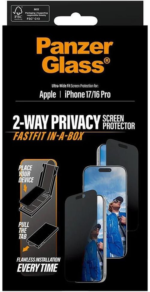 купить Стекло защитное для смартфона PanzerGlass iPhone 17 / iPhone 16 Pro / Ultra-Wide Fit w.Fastfit IN-A-BOX, Privacy (PG_PG66280) в Кишинёве 
