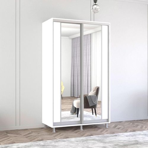 купить Шкаф Mobildor-Lux Aron-S uși glisante din PAL cu oglindă vertical (130x60x240H cm) Alb Brilliant в Кишинёве 