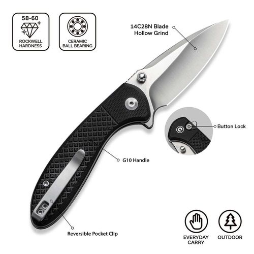 купить Нож походный Civivi C24031-1 Faeger, G10 negru, Button Lock в Кишинёве 