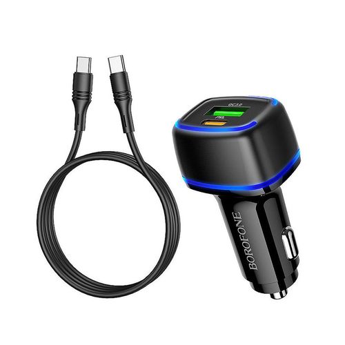 купить Borofone BZ14A Mercury dual port PD20W+QC3.0 ambient light car charger set (1m Type-C to Type-C cable) black, 740045, total output 5V / 3A, в Кишинёве 