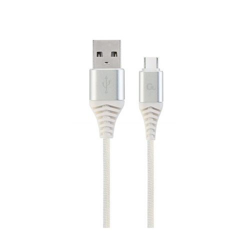 купить Gembird CC-USB2B-AMLM-1M-BW2, Silver/White, 1m Cable USB2.0/8-pin(Lightning) Premium cotton braided USB 2.0 A-plug to 8-pin Lightning plug, blister в Кишинёве 