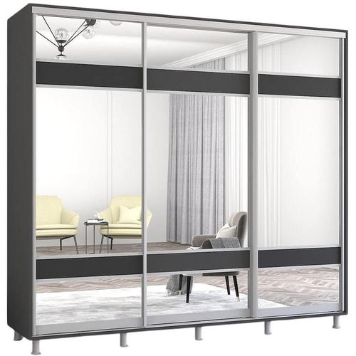 купить Шкаф Mobildor-Lux Aron uși glisante din PAL cu oglindă zebra (260x60x230H cm) Anthracite в Кишинёве 