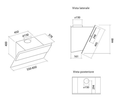 купить Вытяжка Falmec VERSO 85 E.P.CAP. Black Glass RAL 9005 (w/o filter pack) в Кишинёве 