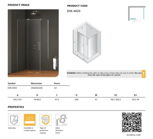 купить Душевая кабина New Trendy Smart Rectangular 100x80x200 8mm EXK-4020 в Кишинёве 
