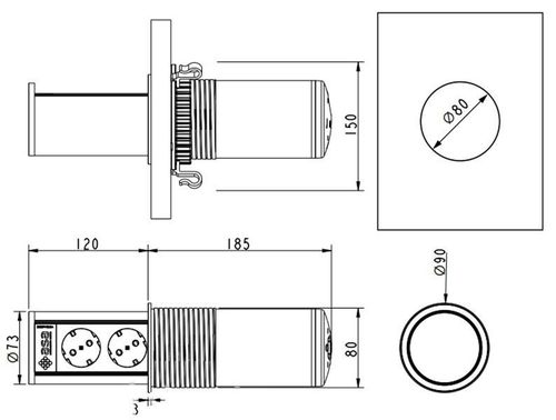 cumpără Priză electrică ASA Plastici 060.47F.00115 Versalift round version 2 sockets F + 1 USB 5V (A+C) + wireless Black methacrylate în Chișinău 