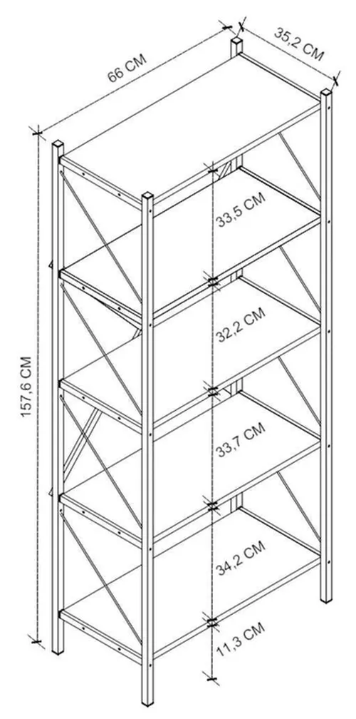купить Офисный стеллаж Nex Home Книжный шкаф, 5 отделений, 66x34x157 см, Белый (15-01-01) в Кишинёве 