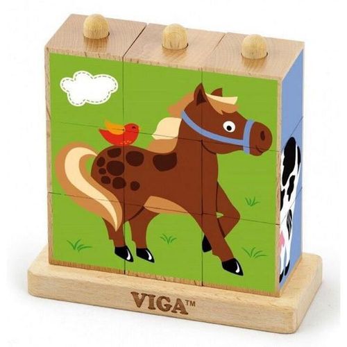 купить Головоломка Viga 50833 9pcs Stacking Cube Puzzle Farm Animals в Кишинёве 