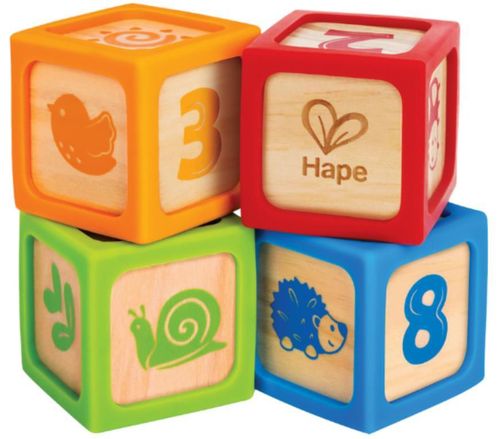 купить Головоломка Hape E0132 Blocuri din lemn cu margini de silicon, 4 buc. в Кишинёве 
