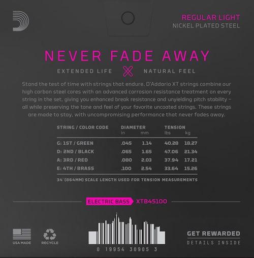 купить Струна для музыкального инструмента D’Addario XTB45100  Струны для бас-гитары в Кишинёве 