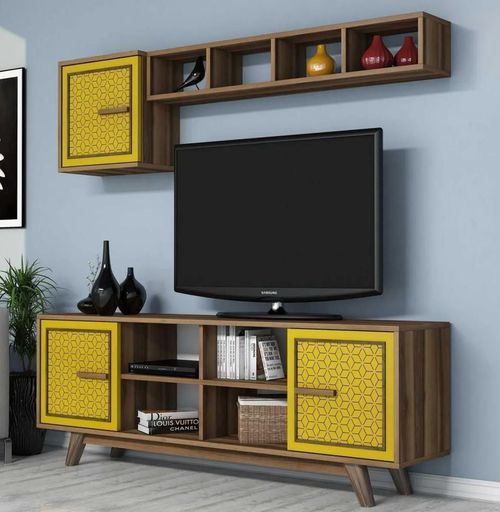 cumpără Set mobilă living Trendy Ayla, Nuc, Galben 160x56x35cm în Chișinău 