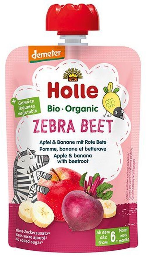 Piure Holle Bio Zebra Beet mere, banane si sfecla rosie (6+ luni) 100 g 