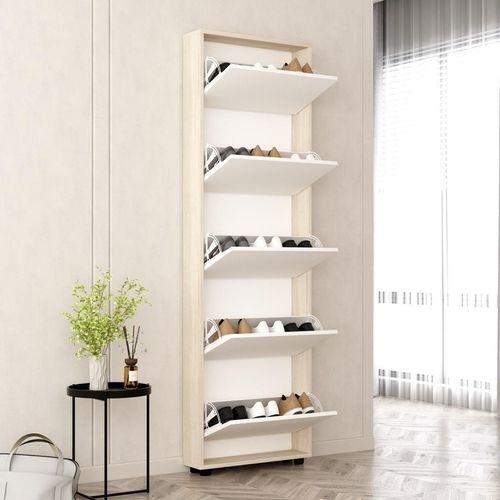купить Полка для обуви Mobildor-Lux Leo Slim 80x16x203H cm Sonoma/White в Кишинёве 