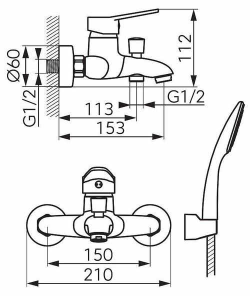 купить Смеситель для ванны Ferro ISSO BIS11 (cada/duș) + accesorii в Кишинёве 