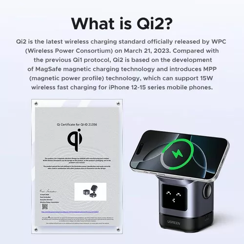 купить Зарядное устройство беспроводное Ugreen 45775 Uno Series 2-in-1 25W QI2, Black в Кишинёве 