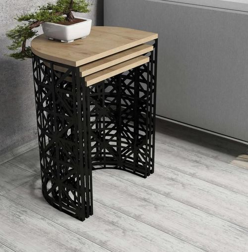 купить Журнальный столик Trendy Stil Metal Ferforje, Stejar, masa de cuibarit (3 bucati) в Кишинёве 