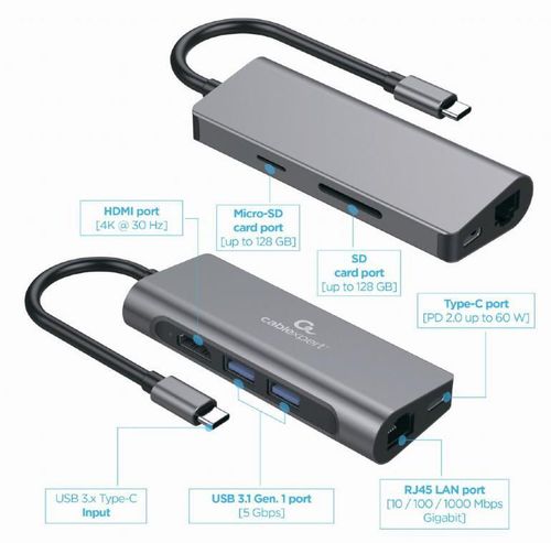 cumpără Adaptor IT Gembird A-CM-COMBO5-01, USB Type-C 5-in-1 în Chișinău 