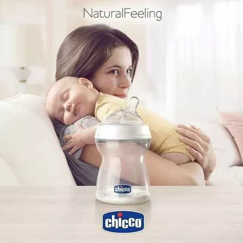 Biberon din sticla Chicco Natural Feeling cu tetina din silicon (0+ luni) 150 ml 