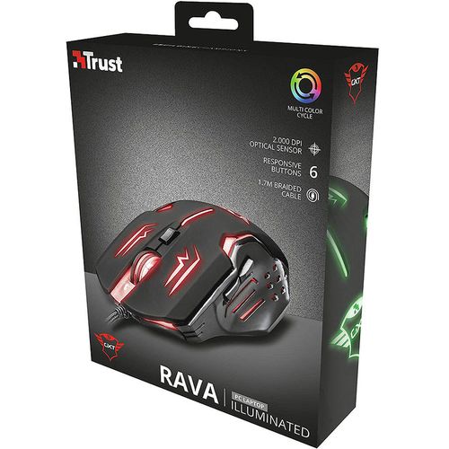 купить Мышь игровая Trust Gaming GXT 108 Rava Illuminated Mouse, 600 - 2000 dpi, 6 Programmable button, Multi LED color cycle, Rubber top layer for enhanced grip, 1,7 m USB, Black в Кишинёве 