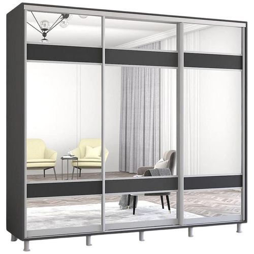 купить Шкаф Mobildor-Lux Aron uși glisante din PAL cu oglindă zebra (270x60x200H cm) Anthracite в Кишинёве 