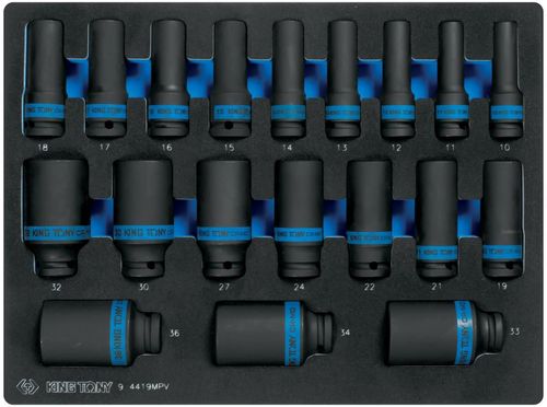 cumpără Set de tubulare, bite, duze King Tony 4419MP набор 1/2" ударных головок 6 гран. 10-32мм, 19 пр. în Chișinău 