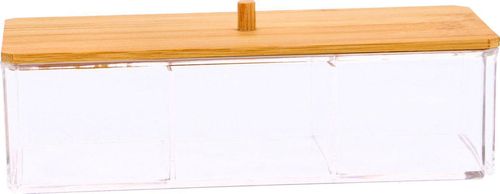 купить Короб для хранения Eleganza 51307 Organizator 23X9X6cm capac bambus+200buc betisoare+30bile+30discuri в Кишинёве 