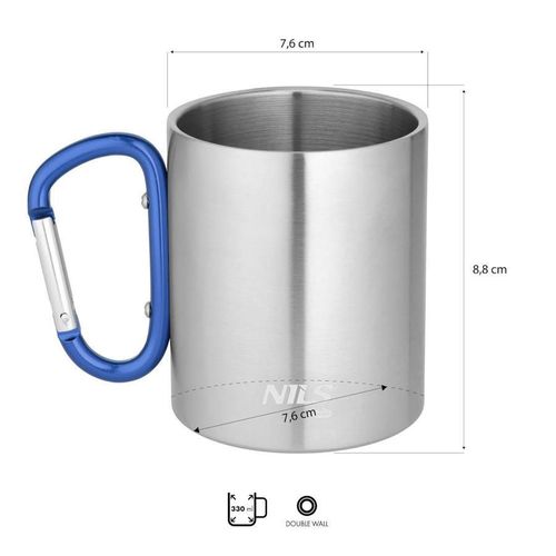 купить Посуда походная Nils NC17110 CAMP 300ml din inox cu carabină, albastră в Кишинёве 