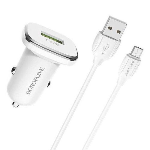 cumpără Încărcător pentru automobil Borofone BZ12A Cable USB to MicroUSB, White în Chișinău 