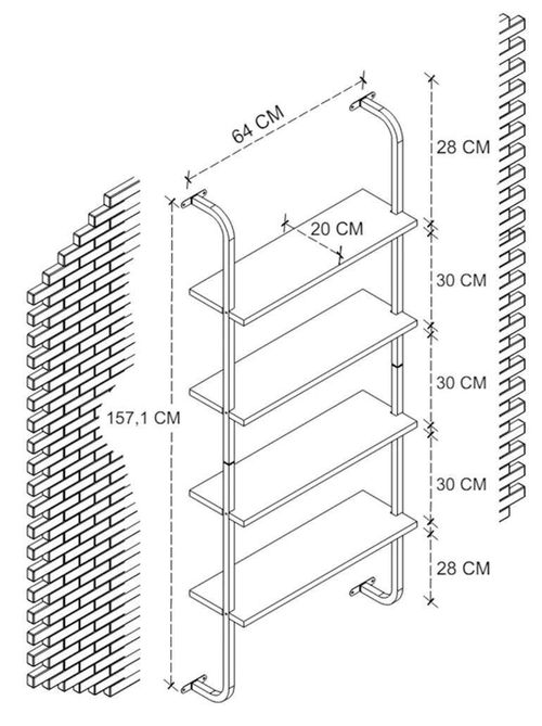 cumpără Raft de birou Nex Home Metalic, pe perete, 4 compartimente 64x20x150 cm, Alb (15-44-01) în Chișinău 