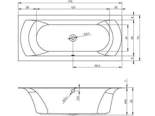 cumpără Cadă de baie Riho Linares 170x75 B141001005 acryl în Chișinău 