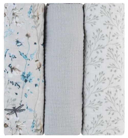 купить Аксессуар для пеленания Kikka Boo 31103010112 Pelinci de muselina Dreamy Fields Grey, 100x100 cm, 3 buc. в Кишинёве 